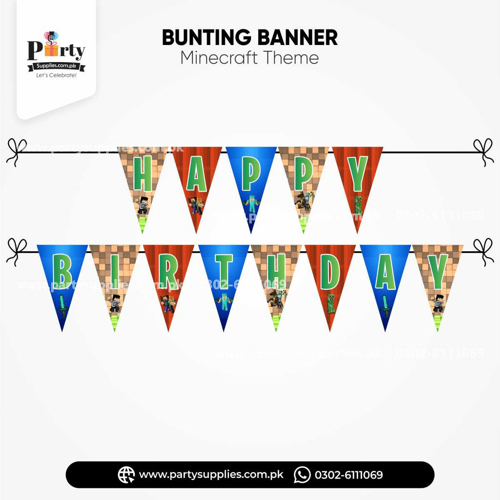 Minecraft Theme V-Shaped Birthday Bunting Banner for Wall Decorations