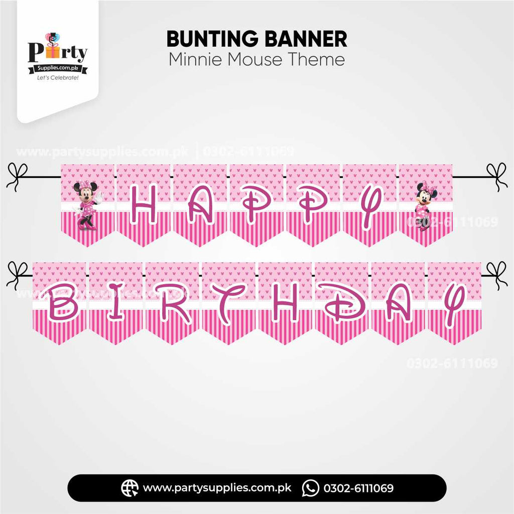 Minnie Mouse Theme Happy Birthday Bunting Banner for Wall Decoration