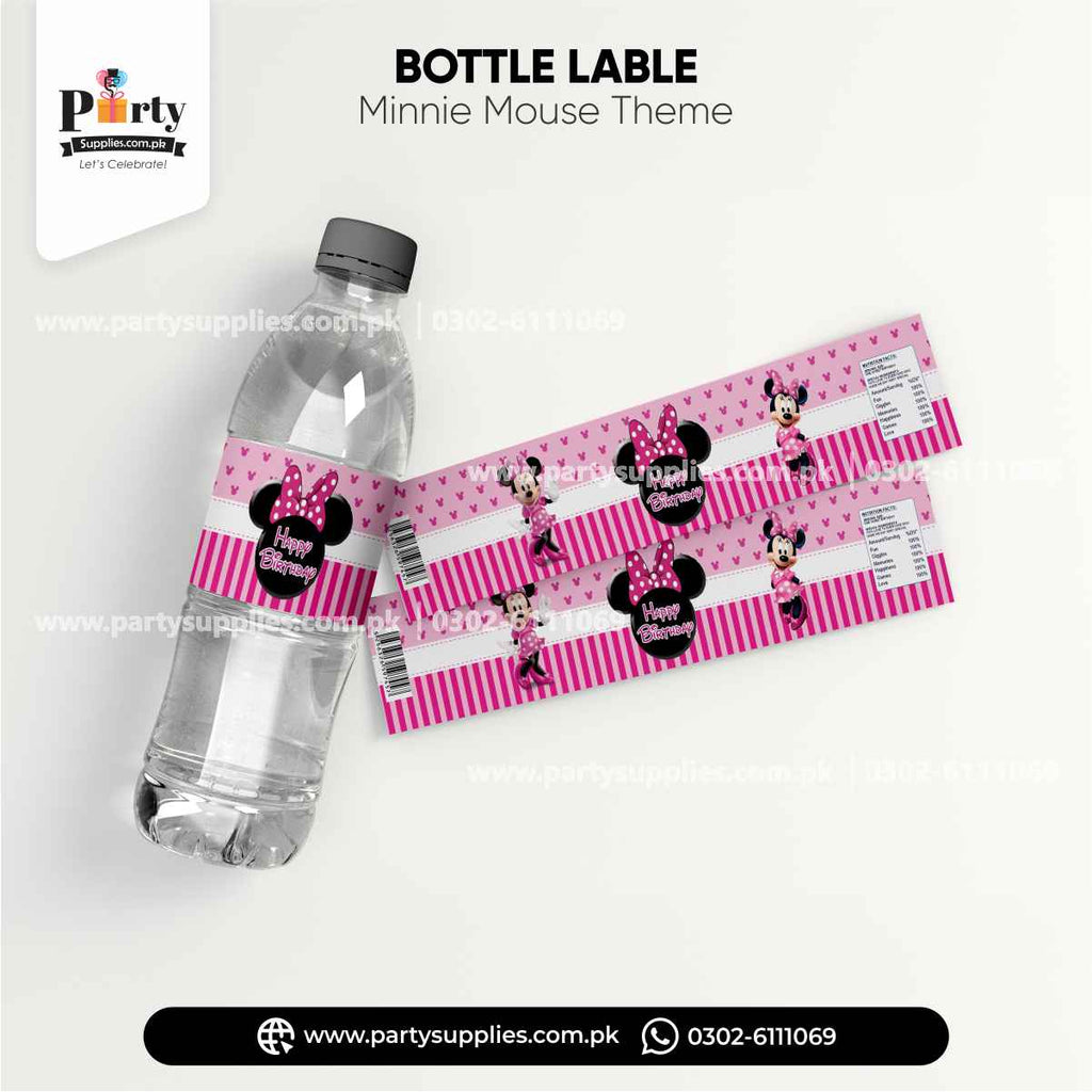 Minnie Mouse Theme Bottle Labels for Birthday Drink Decoration