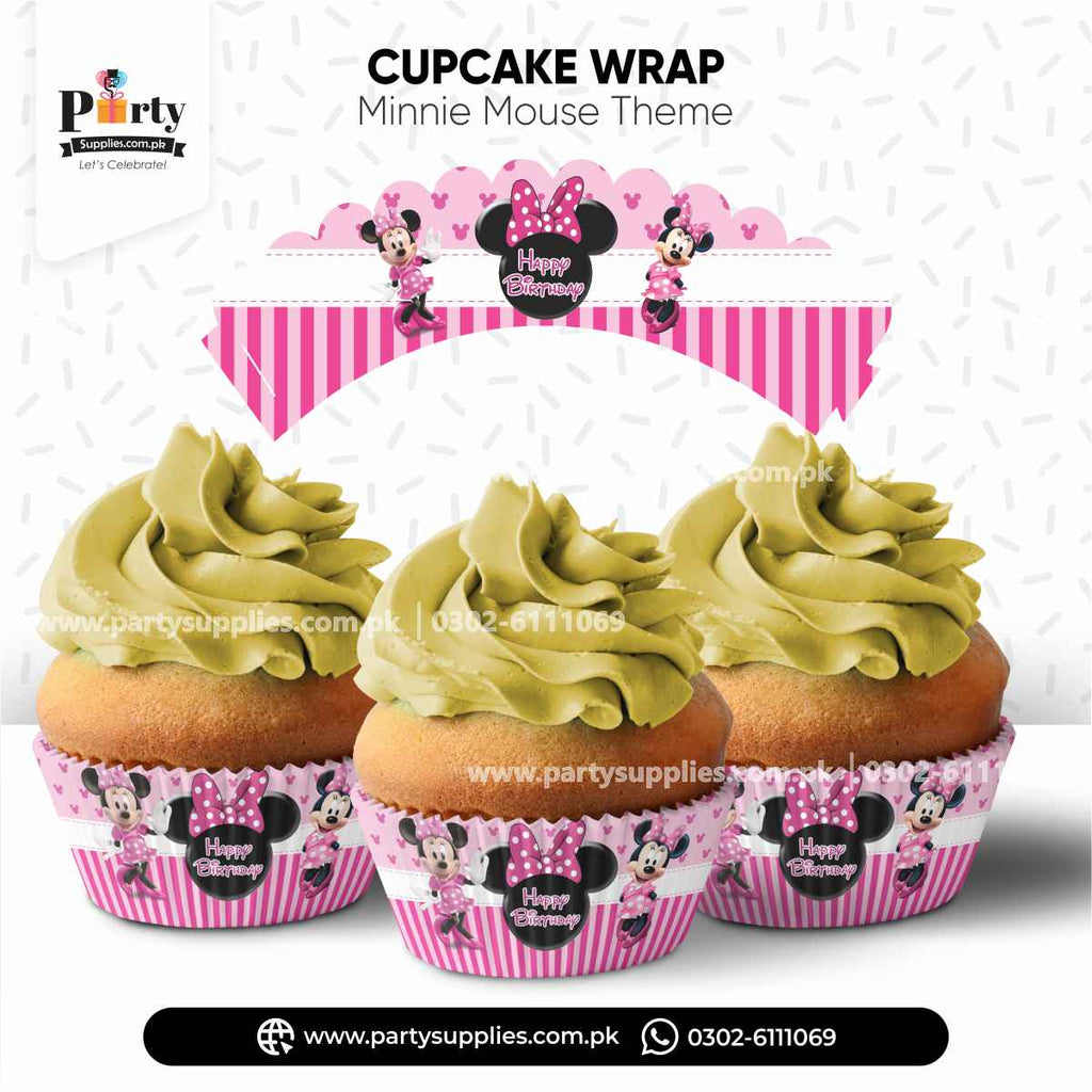 Minnie Mouse Theme Cupcake Wraps for Birthday Party Decorations