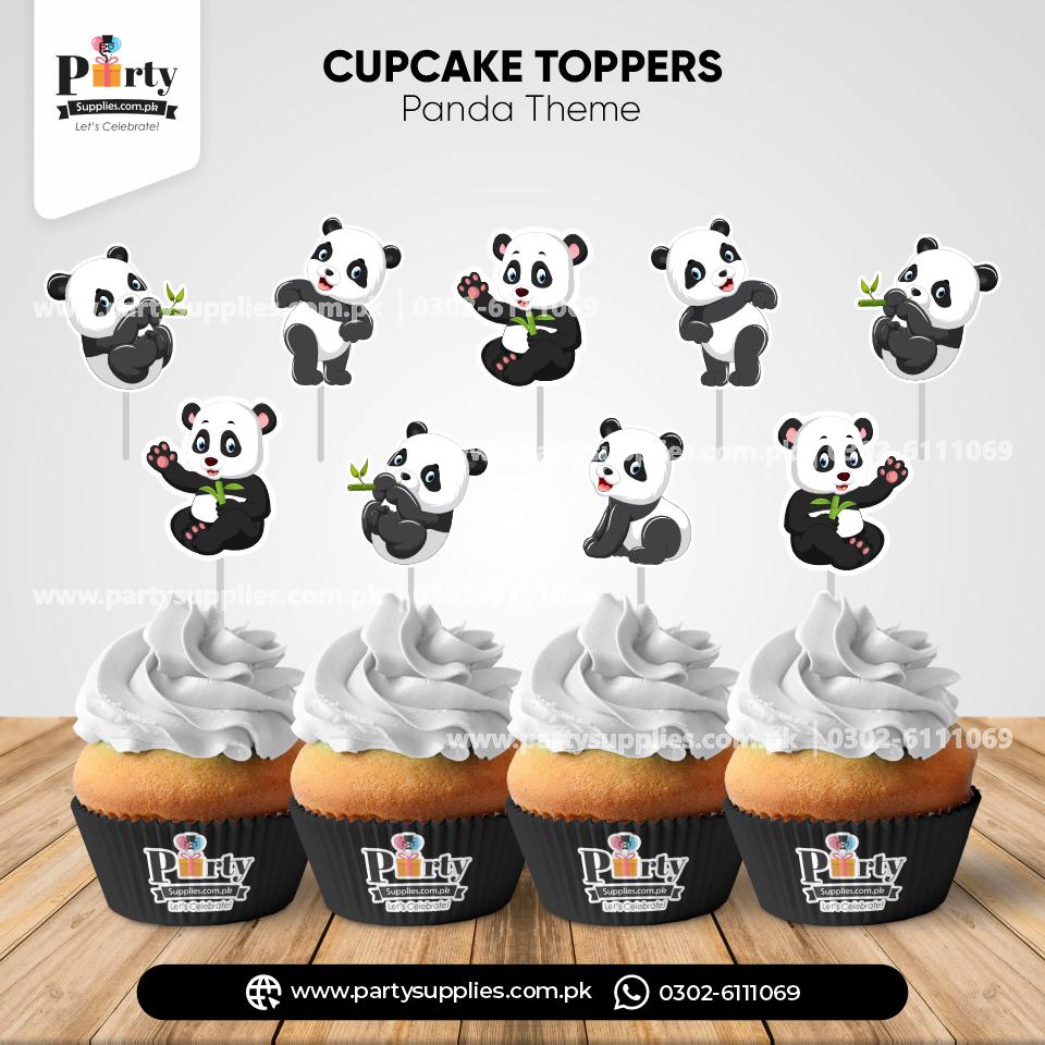 Panda Boy Theme Cupcake Toppers Set for Birthday Decorations