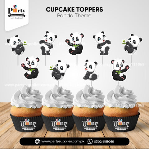 Panda Boy Theme Cupcake Toppers Set for Birthday Decorations