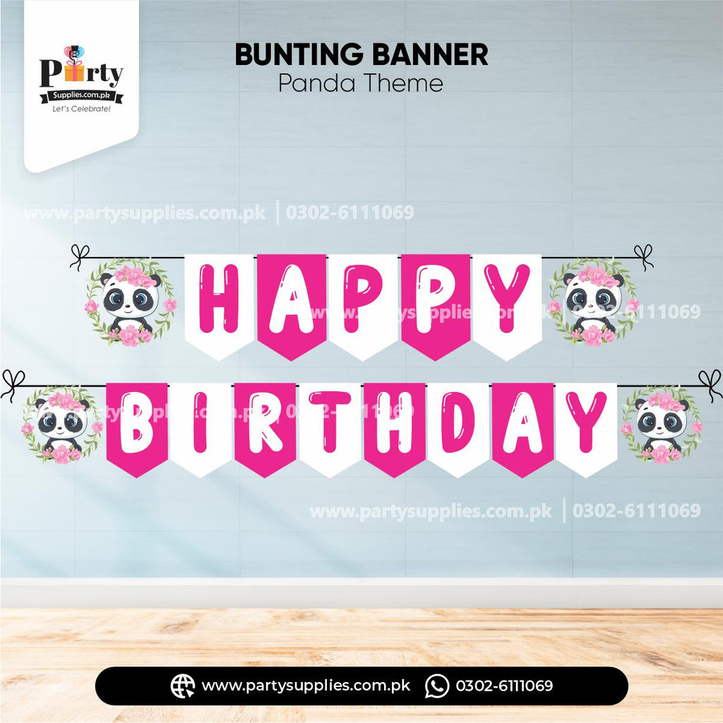 Panda Girl Theme Happy Birthday Bunting Banner for Wall Decoration