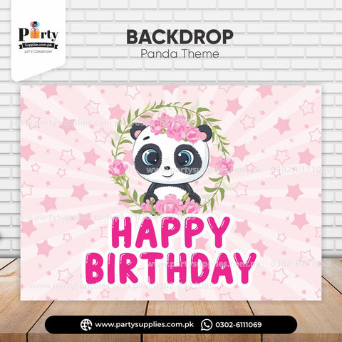 Panda Girl Theme Backdrop for Birthday Party Wall Decorations