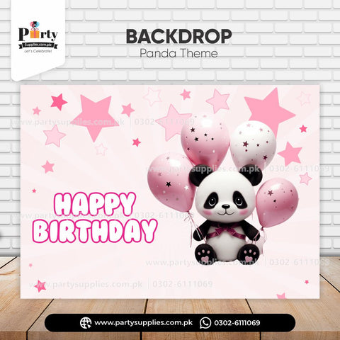 Happy birthday backdrop in panda girl theme for wall decoration