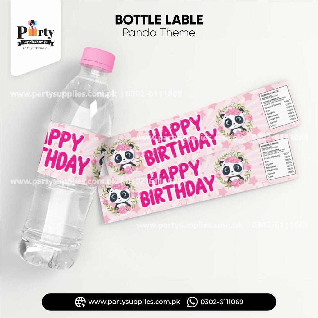 Panda Girl Theme Bottle Labels for Birthday Party Drink Decoration 