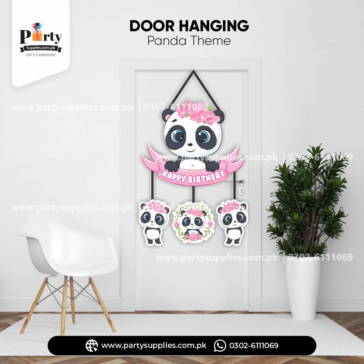 Panda Girl Theme Door Hanging for Birthday Decorations