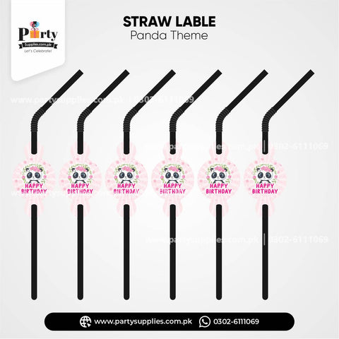 Panda Girl Theme Straws With Labels for Birthday Drink Decoration