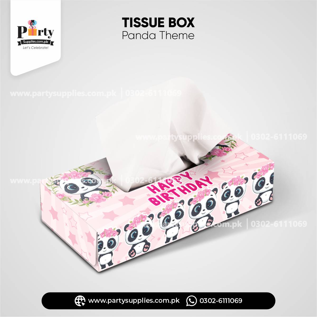 Panda Girl Theme Tissue Box Cover for Birthday Table Decoration