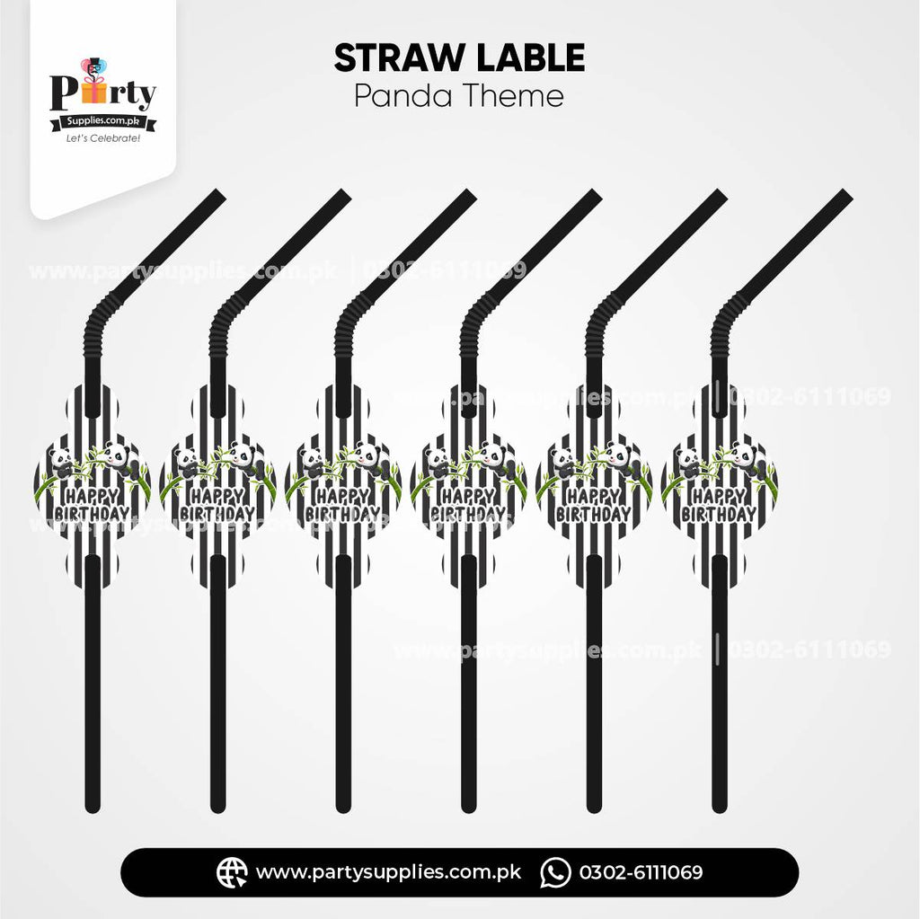 Panda Boy Theme Straws With Labels for Birthday Drink Decoration 