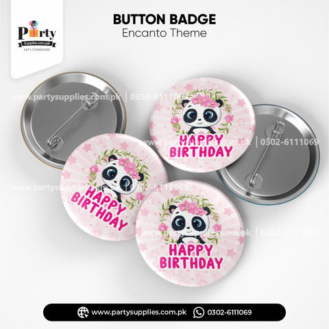 Birthday Party Celebration Button Badges in Panda Girl Theme