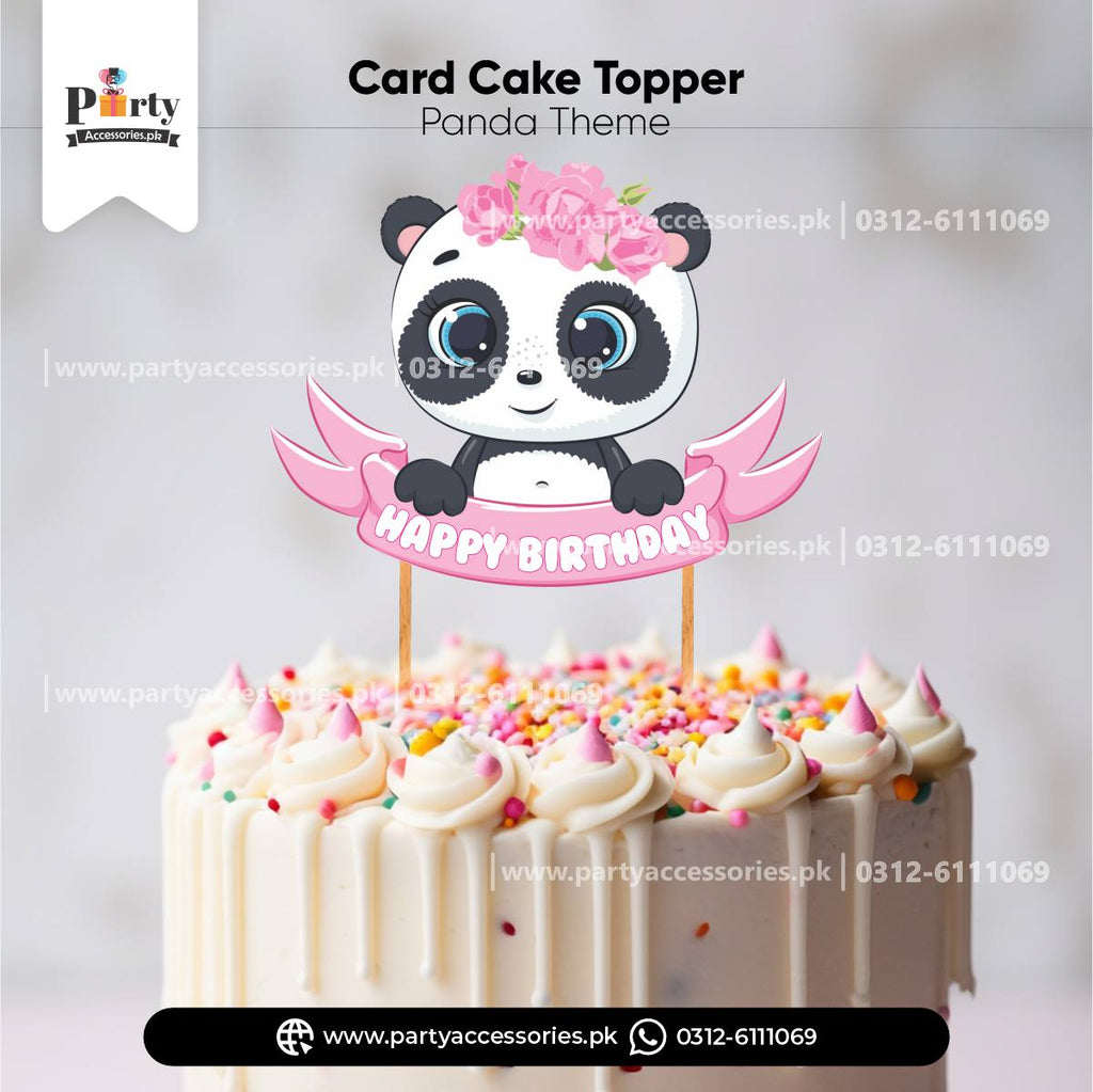 Happy Birthday Card Cake Topper in Panda Girl Theme for cake decoration