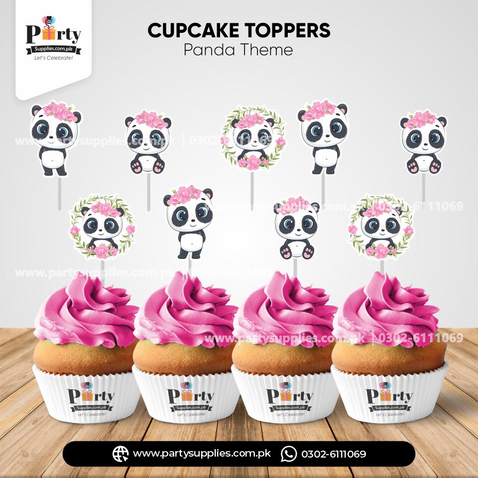 Panda Girl Theme Cupcake Toppers Set for Birthday Decorations 