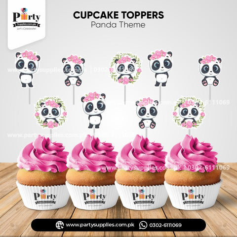 Panda Girl Theme Cupcake Toppers Set for Birthday Decorations 