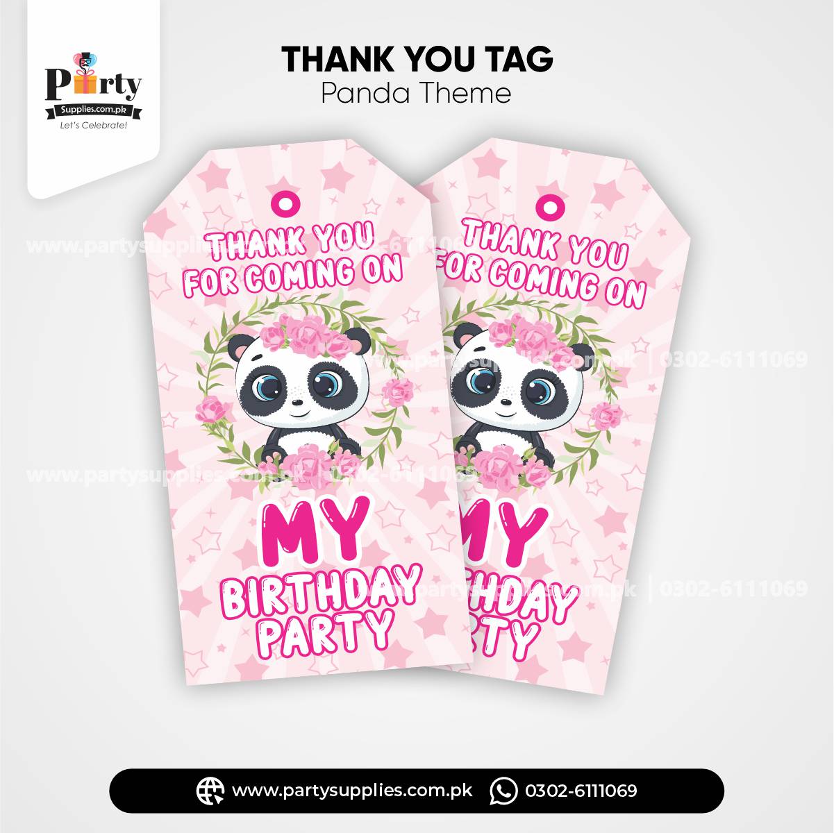 Panda Girl Theme Gift / Thank You Tags for Birthday Decoration