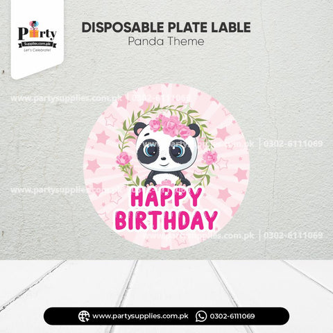 Panda Girl Theme Plates Labels for Birthday Table Decorations