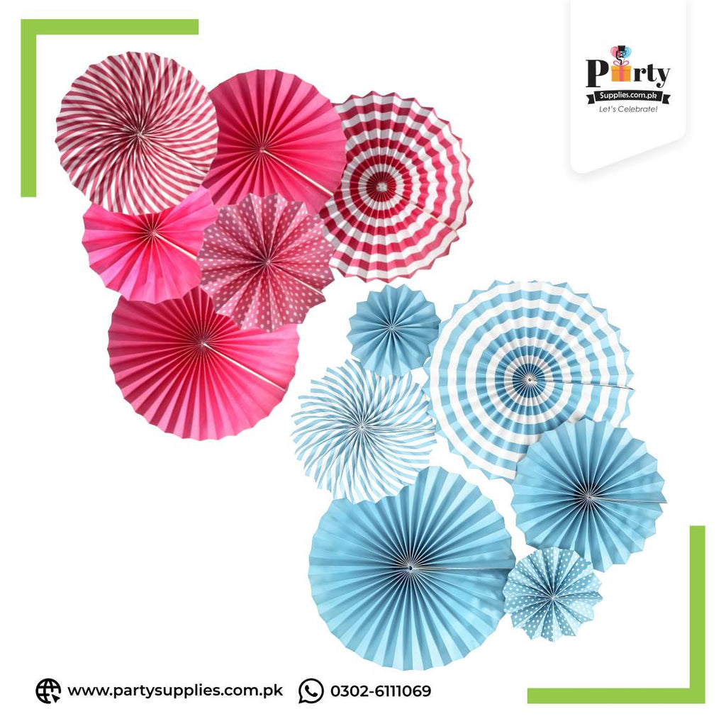 Paper Fan Wall decoration set in Blue and pink backdrop hand crafted