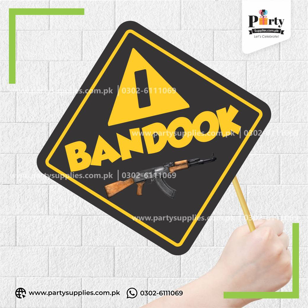 Bandook Warning Sign Party Photo Prop – Funny Wedding & Mehndi Photo Booth Accessory
