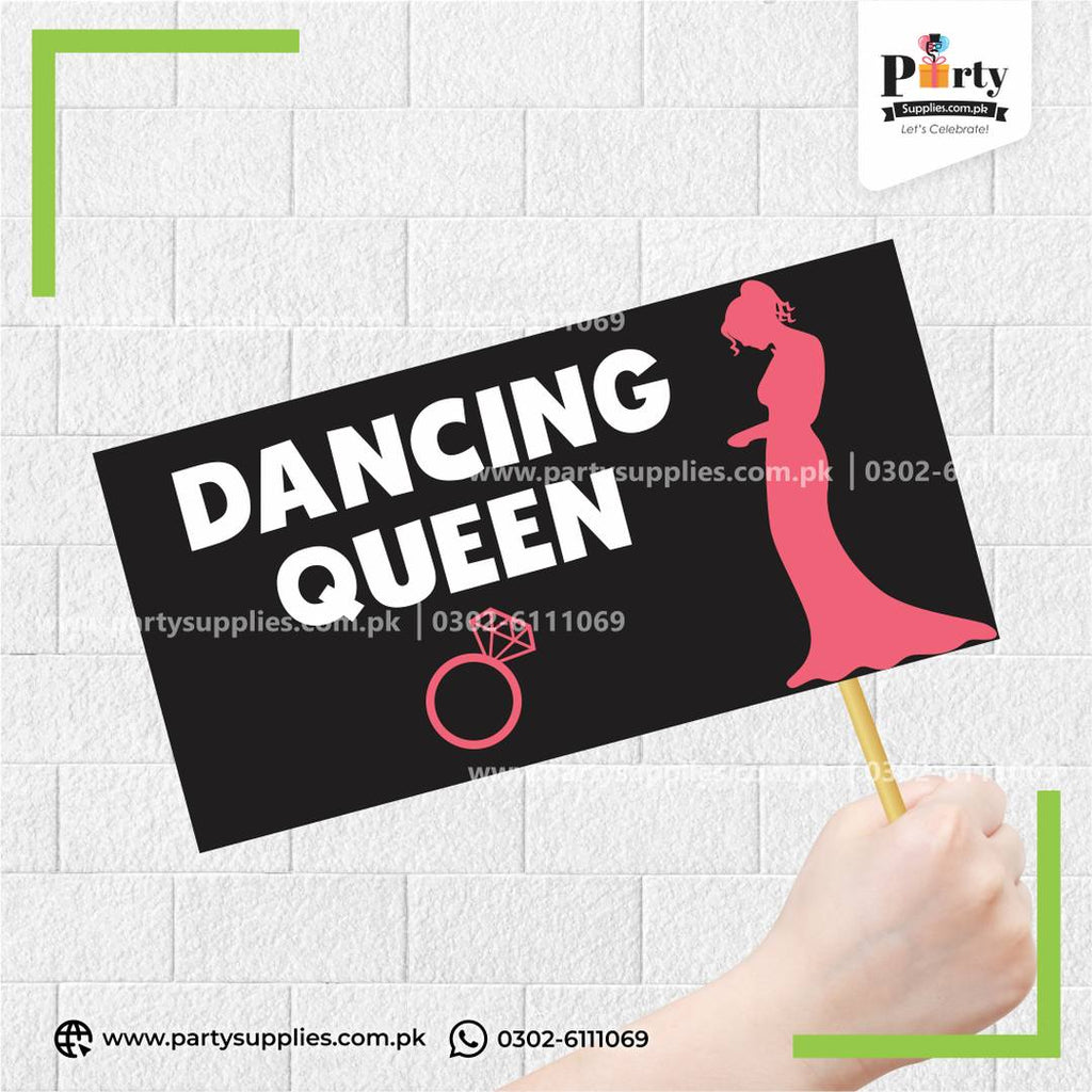 "Dancing Queen" Funny Party Photo Prop – Bridal Shower & Mehndi Photobooth Sign