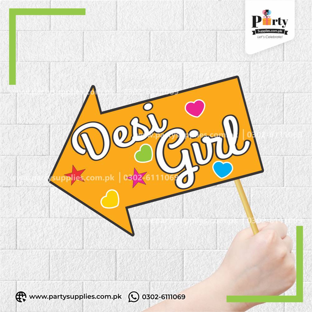 "Desi Girl" Funny Party Photo Prop – Bridal Shower & Mehndi Photobooth Sign