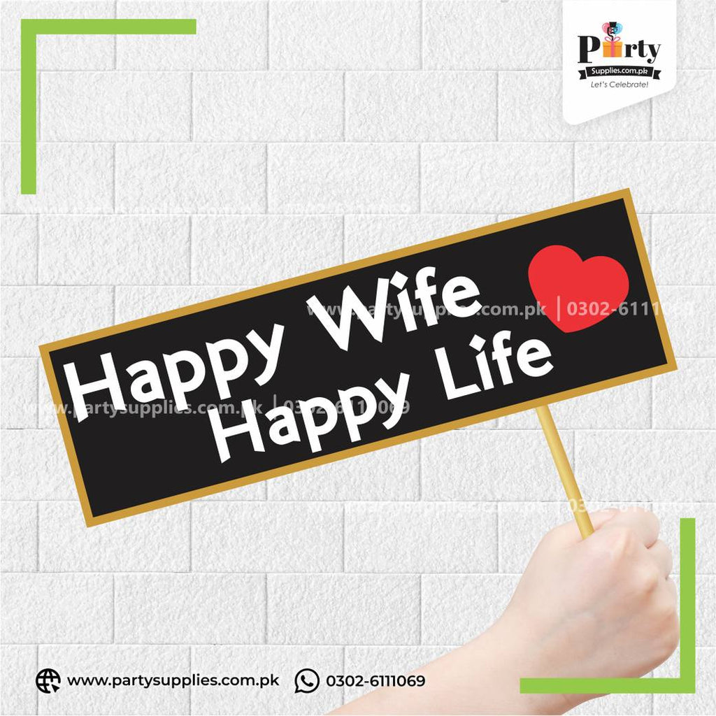 “Happy Wife Happy Life” Printed Party Photo Prop – Wedding Photobooth Accessory