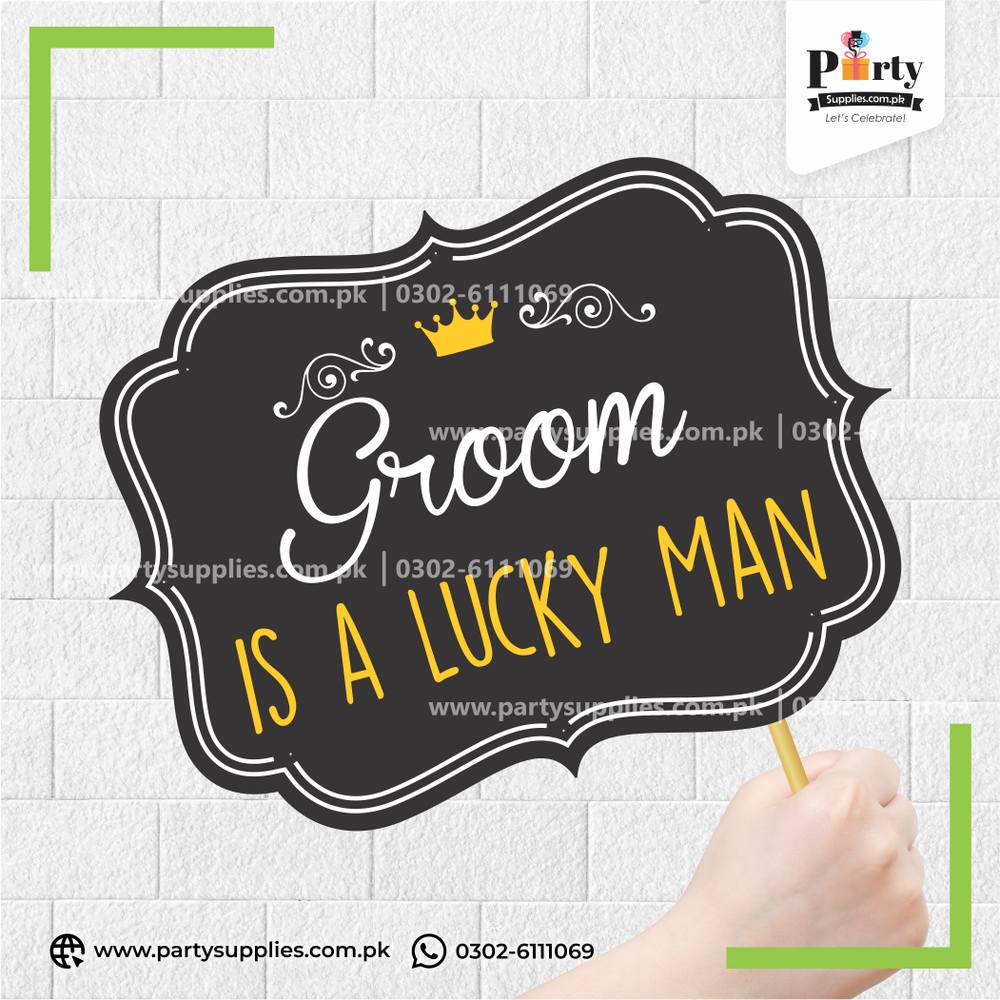 “Groom Is a Lucky Man” Printed Party Photo Prop – Wedding Photobooth Accessory