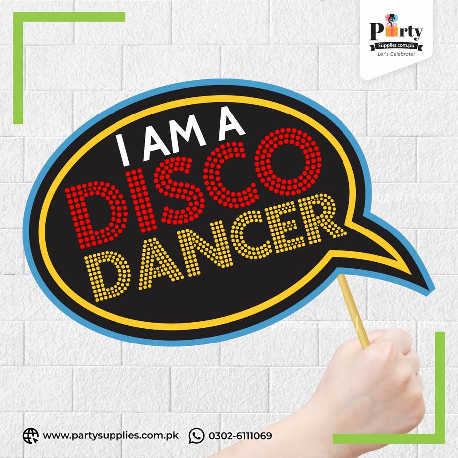 “I AM A DISCO DANCER” Printed Party Photo Prop – Wedding Photobooth Accessory