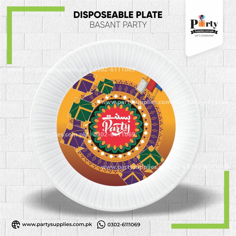 Basant Party Disposable Plates with Theme Labels – Elegant Tableware