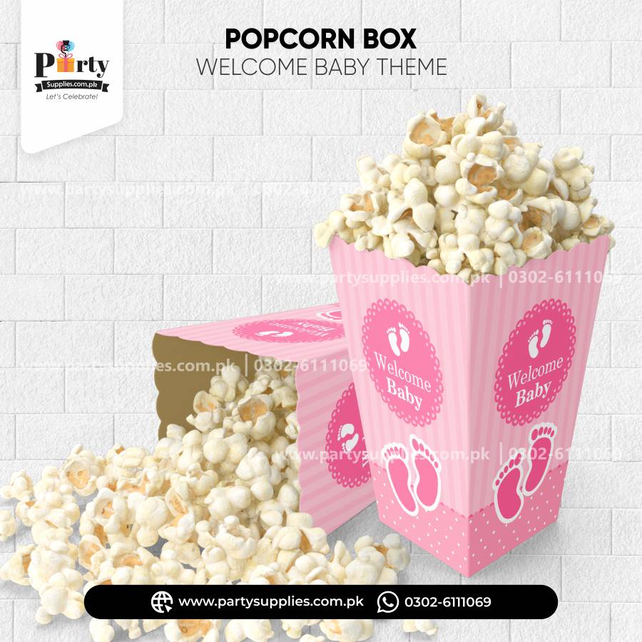 Welcome Baby Girl Celebration Popcorn Boxes 