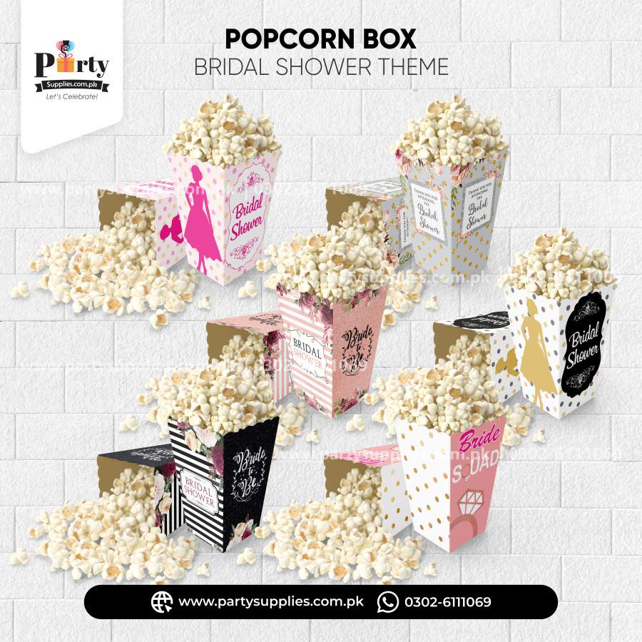 Bridal Shower Popcorn Boxes – Elegant Party Snack Holders (Pack of 6)