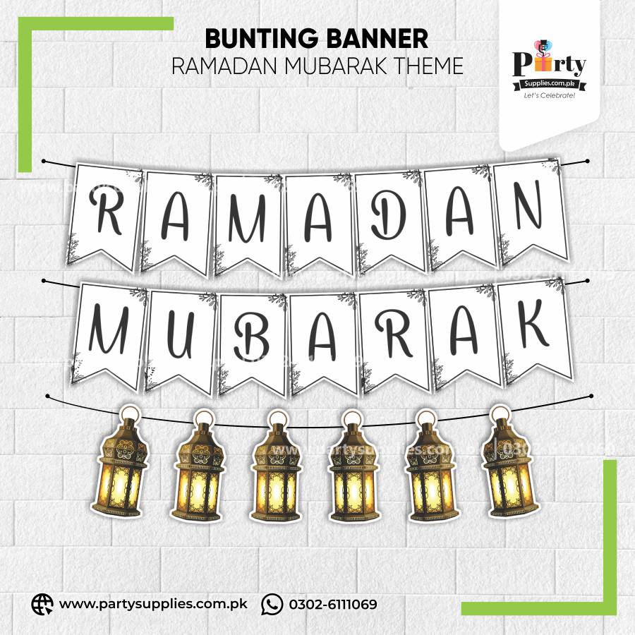 Ramadan Mubarak Wall Bunting Banner – Elegant Home Decoration