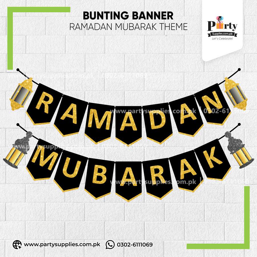Ramadan Mubarak Wall Bunting Banner – Elegant Islamic Home Decoration