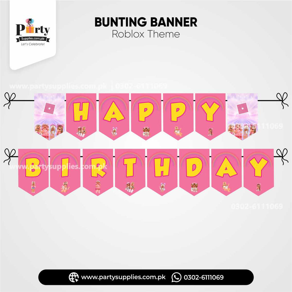 Roblox Girl Theme Happy Birthday Bunting Banner for Wall Decoration