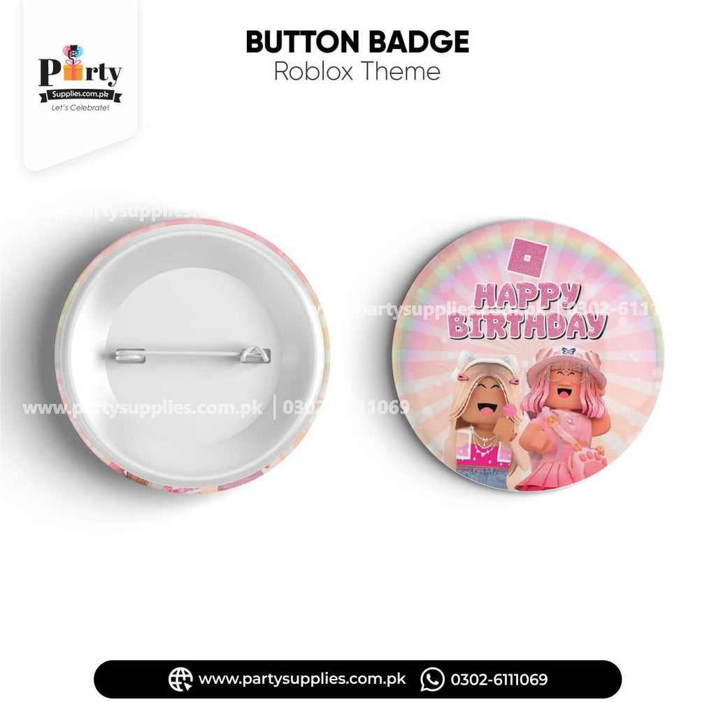 Roblox Girl Theme Button Badge for Birthday Party Celebration