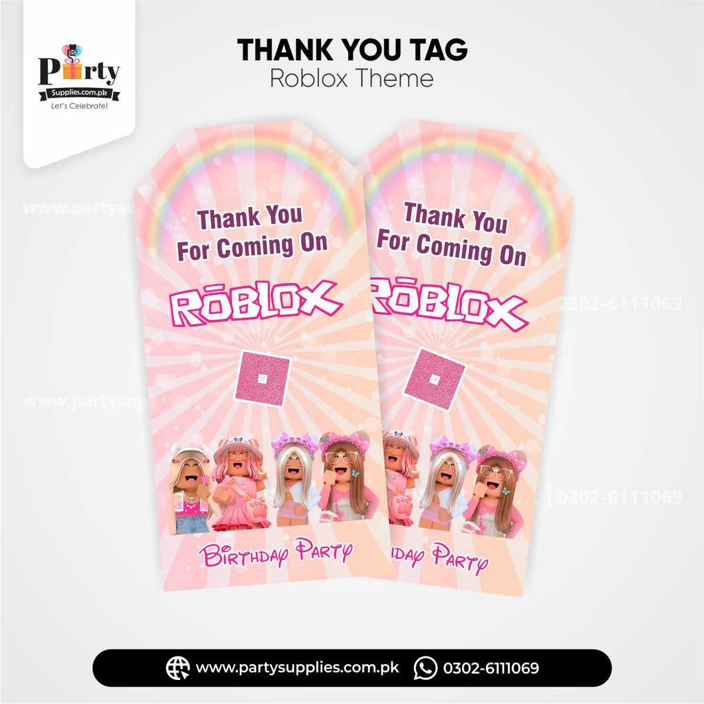 Roblox Girl Theme Gift / Thank You Tags for Birthday Decoration