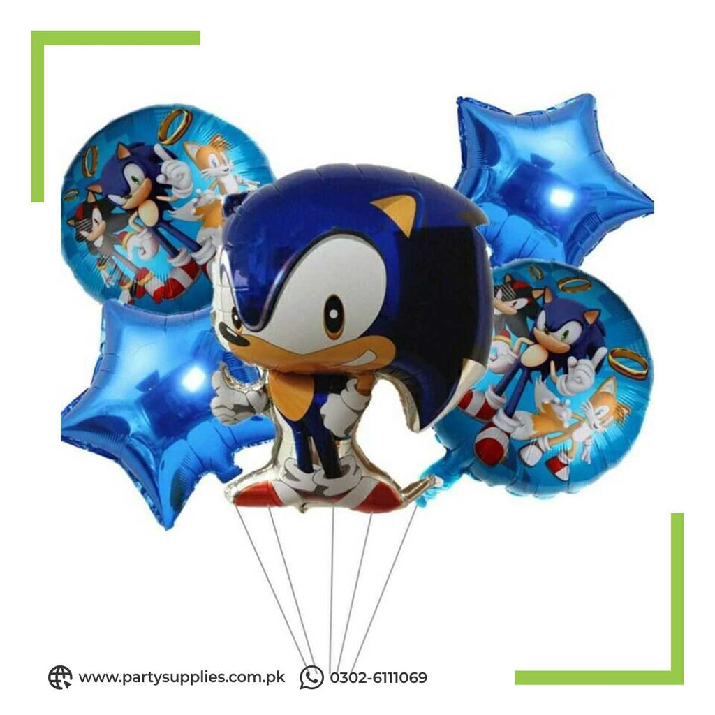 Sonic Shape Birthday Party Celebration Foil Balloons Set of 5 pcs