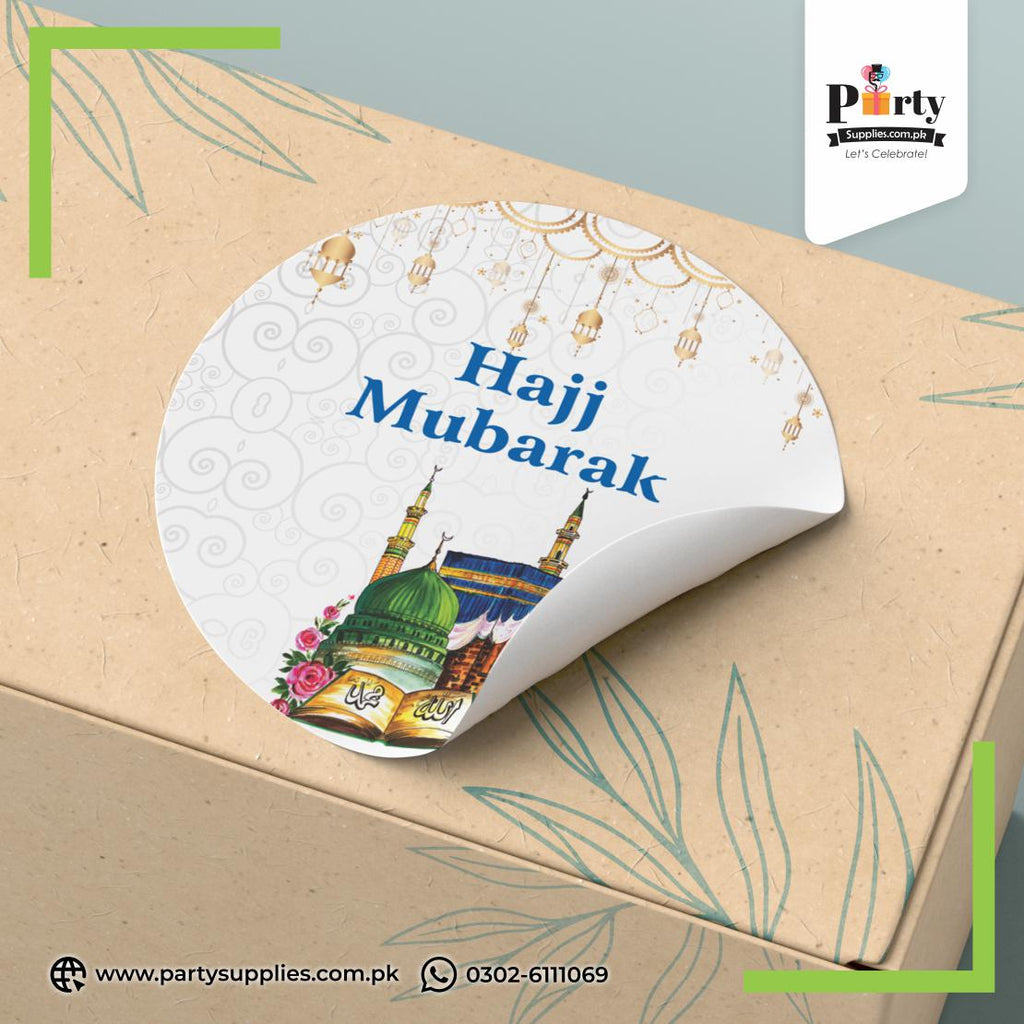 Hajj Mubarak Round Stickers in Mix Designs (Pack of 12)