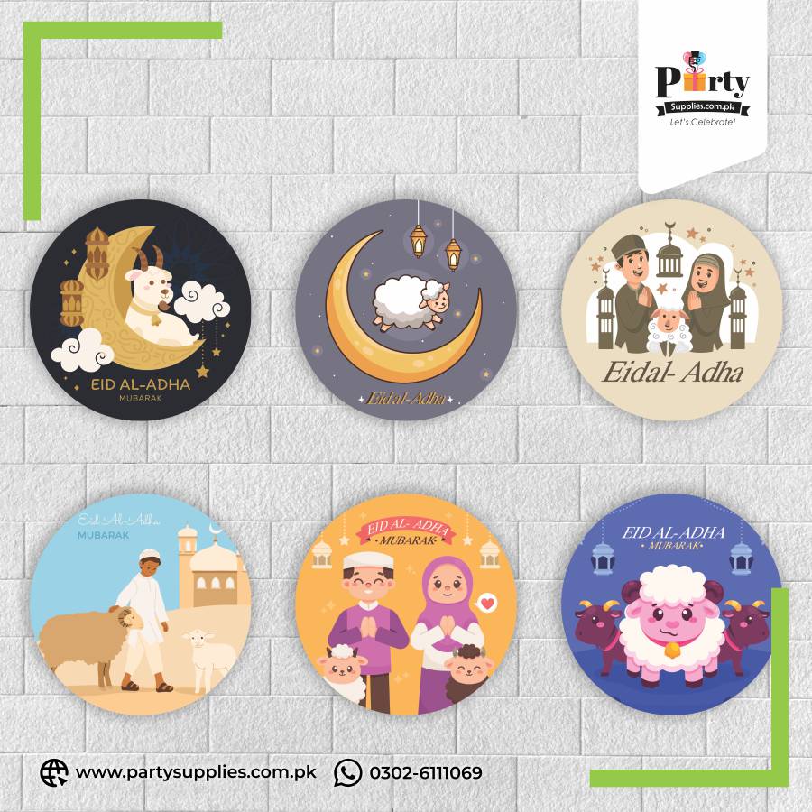 Eid al Adha Round Stickers in Mix Designs | Pack of 12