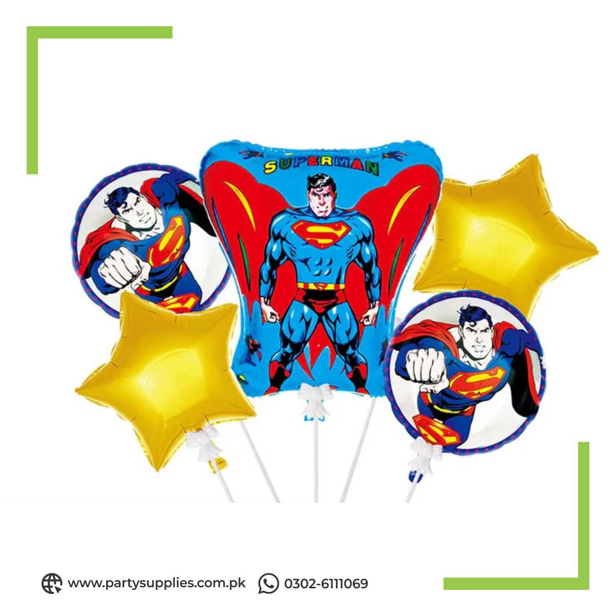 Superman Shaped Birthday Party Foil Balloons Set