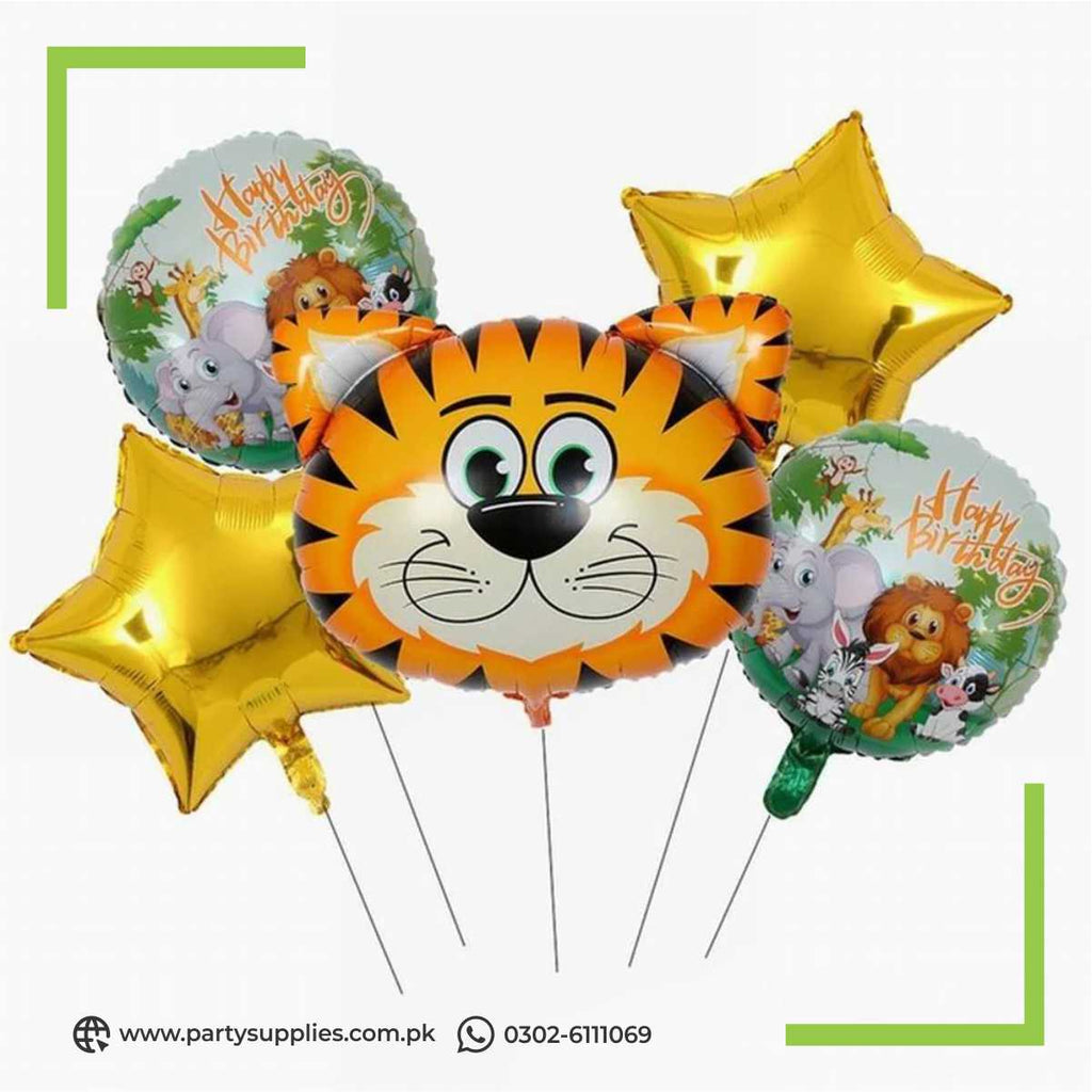 Tiger Shape Birthday Party Exclusive Foil Balloons in Jungle Safari Theme 