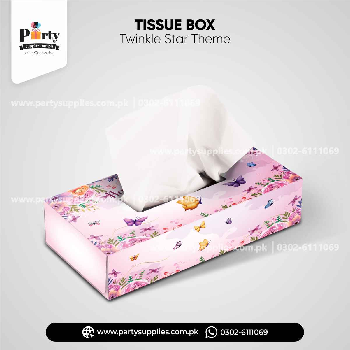 Butterfly theme tissue box cover for birthday party table decoration