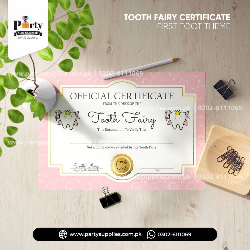 First tooth girl party certificate for Milestone Decoration