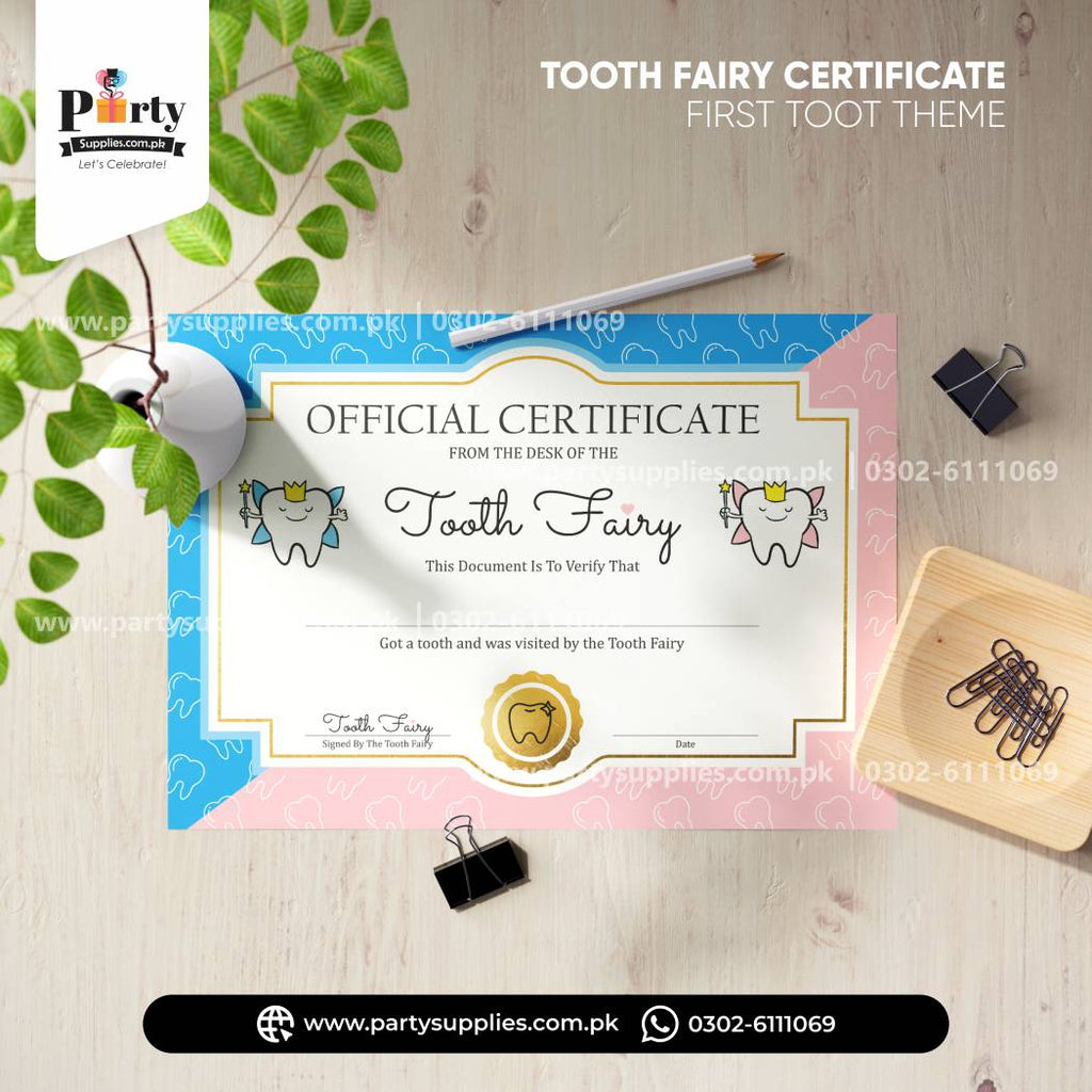 First tooth party certificate for Milestone Decoration