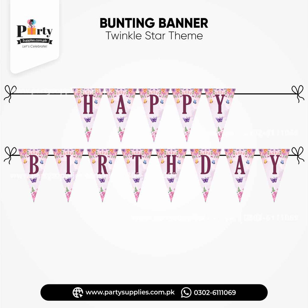 Butterfly Theme V-Shaped Birthday Bunting Banner for Party Wall Decorations