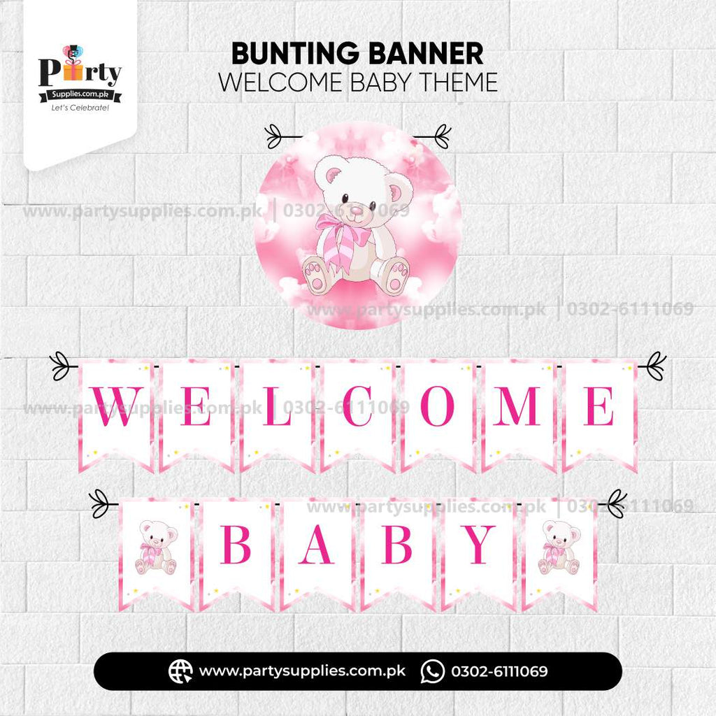 Welcome Baby Girl Bunting Banner Wall Decoration