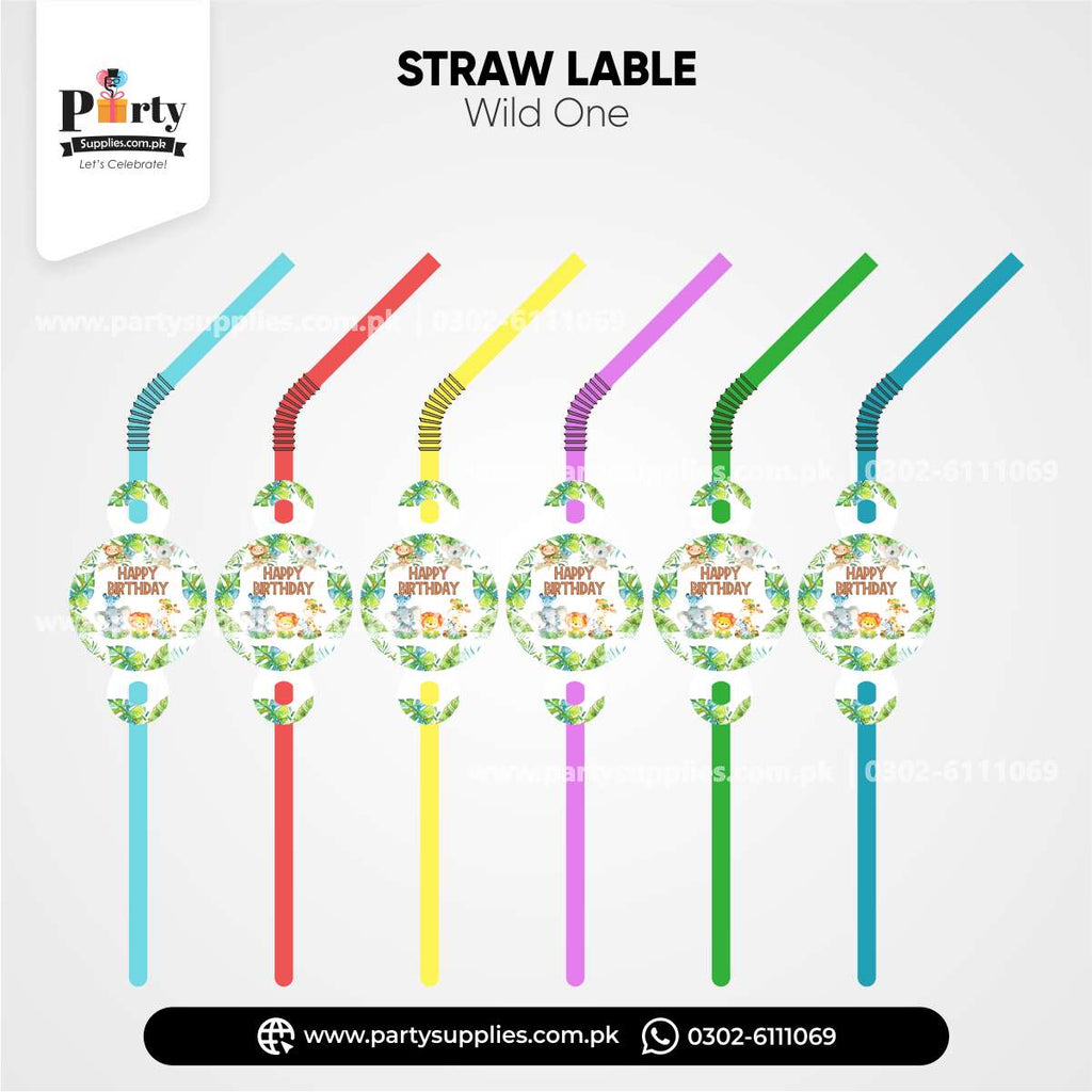 Wild One Theme Straws With Labels for Birthday Drink Decoration 
