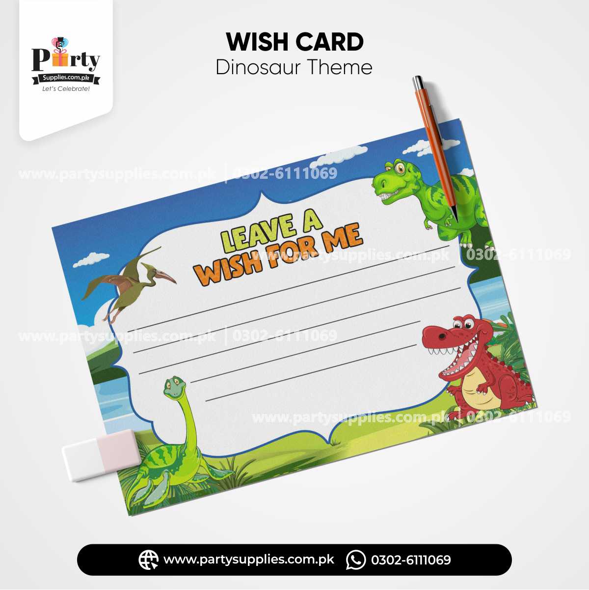 dinosaur theme customized wish cards 