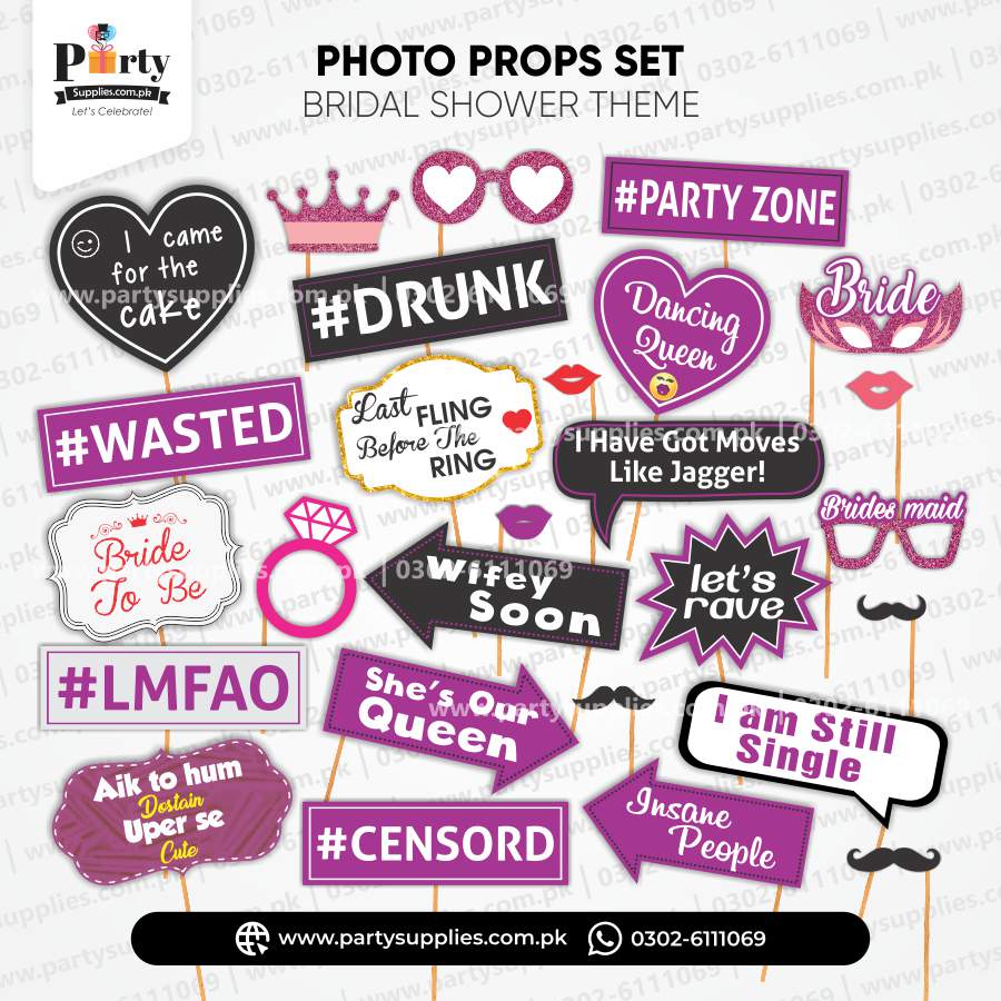 bridal shower theme party selfie props in purple color