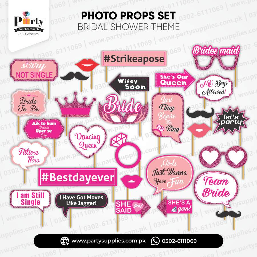 bridal shower photo props in pink color 