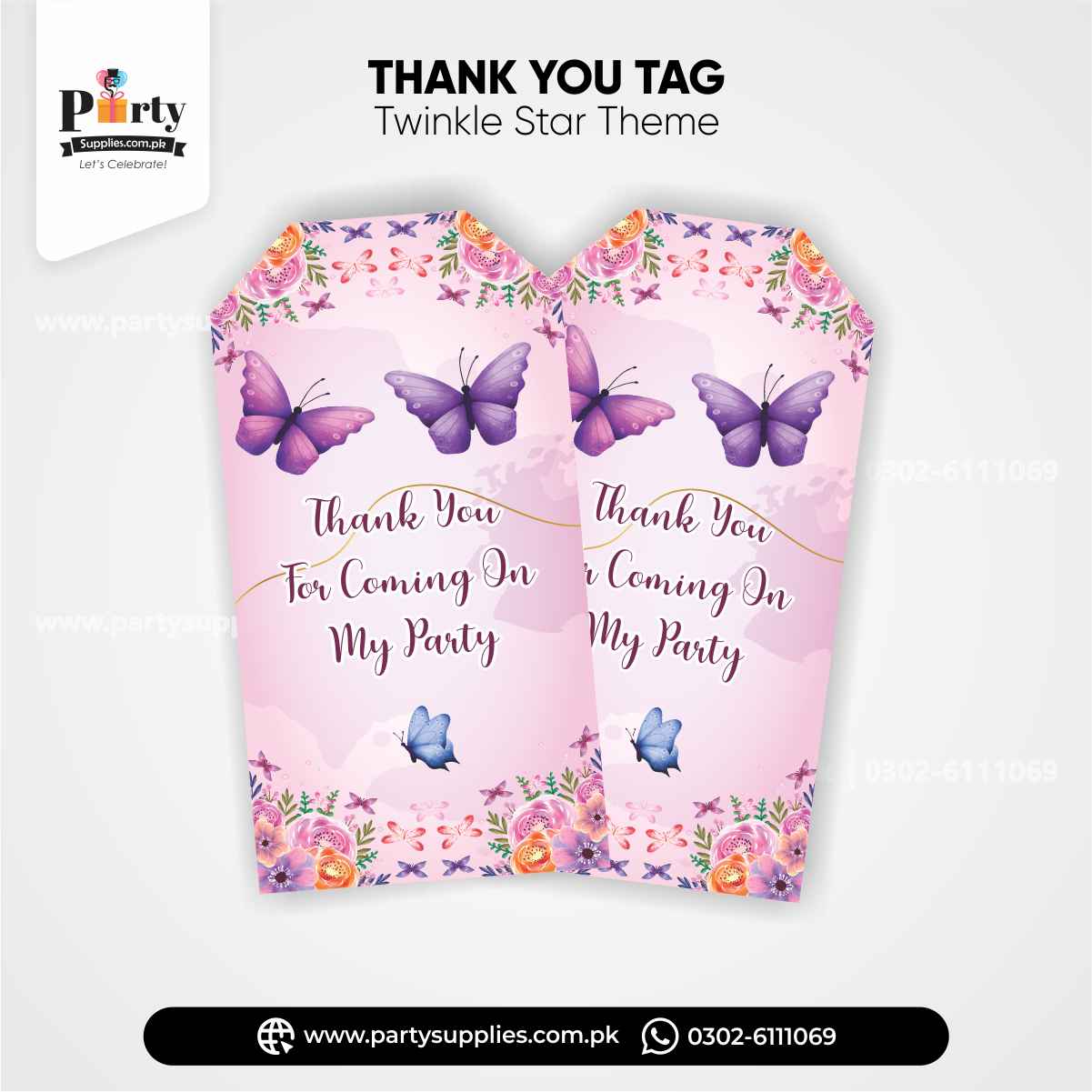 Butterfly Theme Birthday Party Decoration Gift / Thank You Tags